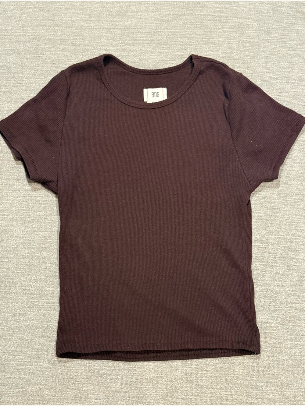 BDG Ribbed Crewneck Tee - Brown